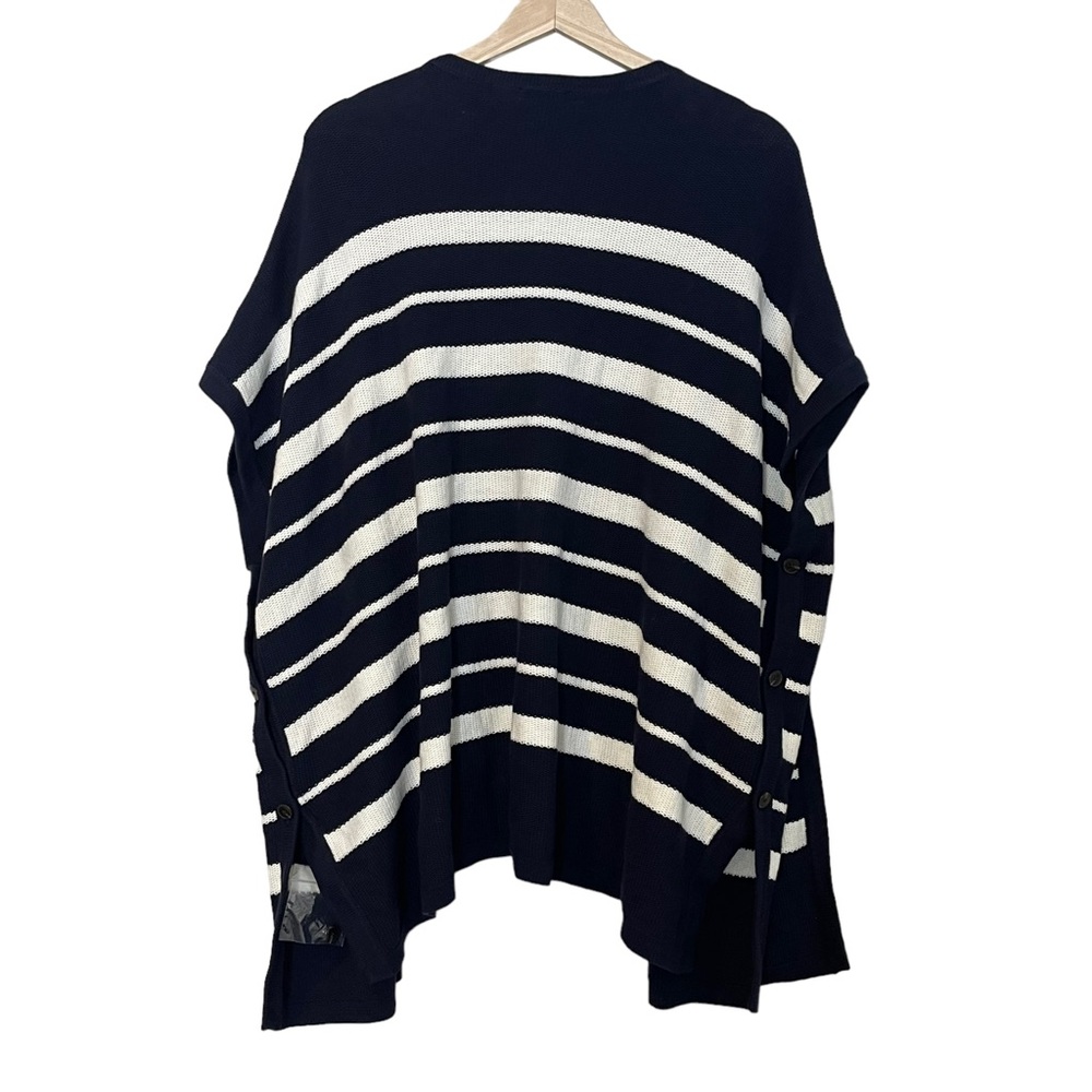 Talbots Striped Knit Poncho Shrug Cardigan Size M / L Side Buttons Slouchy NEW - Picture 2 of 9